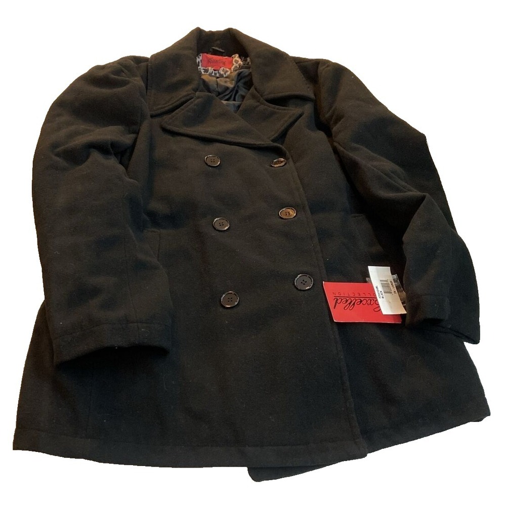 Excelled‎ women's Pea Coat Double Breasted 2X Black